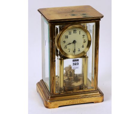 A four glass mantel clock by Gustav Becker, early 20th century, presentation engraving to base, 27cm high x 17cm wide