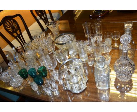 A large quantity of crystal and glass, to include ring top decanter, vases and bowls (a lot)