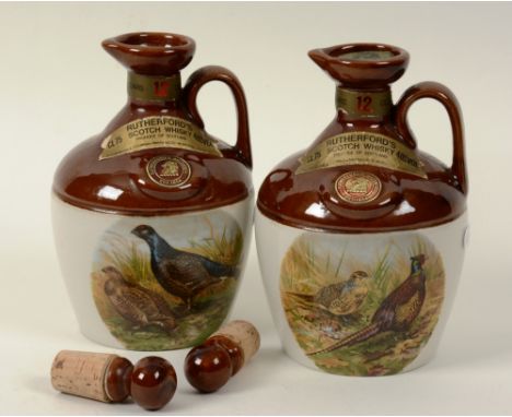 Two Rutherfords 'Gamebirds' 12 Year Old Scotch Whisky, circa 1980's, in pottery flagons with stoppers, 40% vol