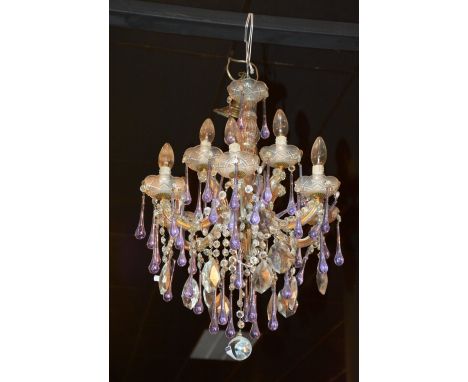 A Venetian style glass ceiling light, with six branches and hanging attachments, 41cm high x 43cm wide