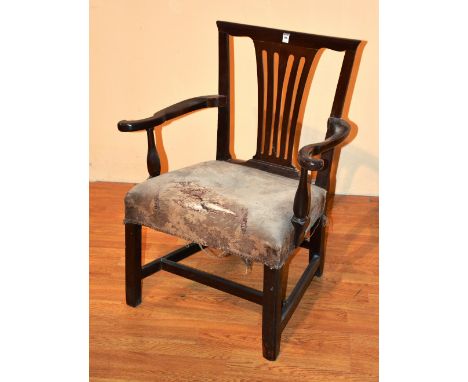 A 19th century mahogany carver armchair, with horsehair filled seat, 90cm high x 75cm wide