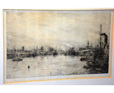 William Lionel Wylie (1851-1931)
'Boats on River'
Etching, signed lower left, 23 x 37cm
