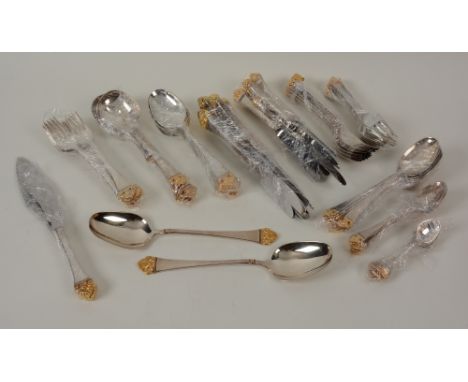 A part service of silver plated cutlery, Robbe & Berking 150, each with gilded finial (79)