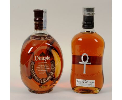 A Jura Susperstition Single Malt Scotch Whisky, 70cl, 43% vol, boxed, together with a Dimple 15 Year Old Blended Scotch Whisk