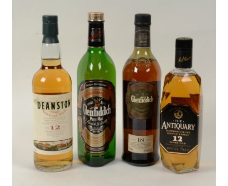 A Glenfiddich 18 Year Old Ancient Reserve Single Malt Scotch Whisky, 70cl, 40% vol, tubed, together with a Deanston 12 Year O