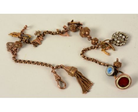 A 9ct gold watch chain/bracelet, with various charms attached, 25cm long, 21.7g CONDITION REPORT: Lot 609 - wear and tear sig