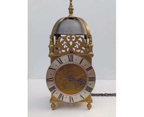 A late 17thC brass lantern clock by Roger Lee of Leicester (active 1689-1711), countwheel striking on a bell, converted to an