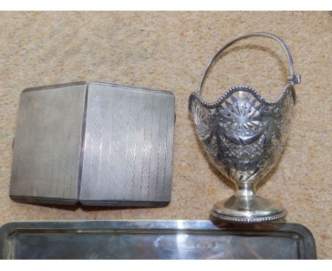 A plain silver presentation dressing table tray – Birmingham 1912, 11.25”, a Birmingham silver engine turned cigarette case a