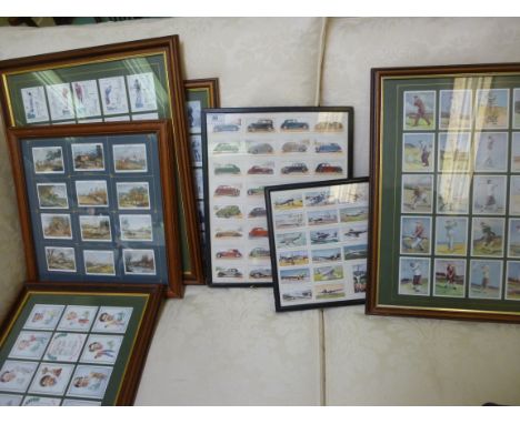 Seven sets of framed cigarette cards: to include Players vintage cars  various sizes        LSB