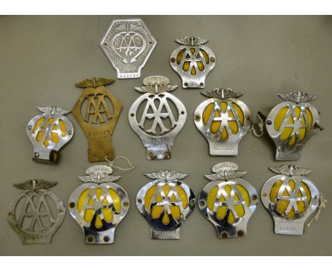 Automobile Association bar badges: to include an early 20thC brass example, impressed with telephone and telegram contact in 