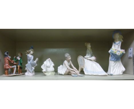 Decorative ceramics: to include a Lladro porcelain figure, a seated woman in a nightgown  7''h         OS10