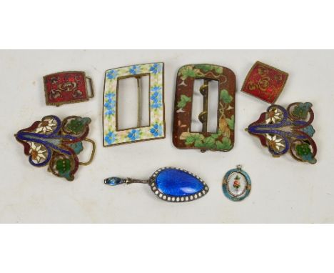 An oval sterling silver guilloche enamel pendant with floral motif to the central section, Charles Horner, 2 x 1.5cm, a Norwe