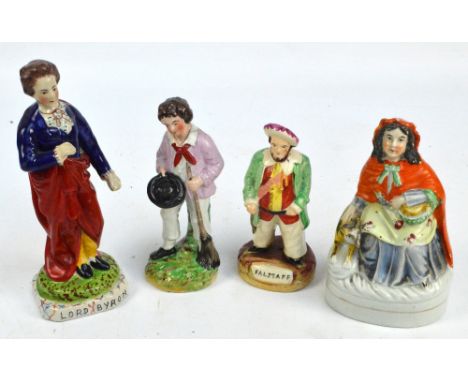 A late Victorian Staffordshire figure of Little Red Riding Hood and three early 20th century figures including "Lord Byron", 