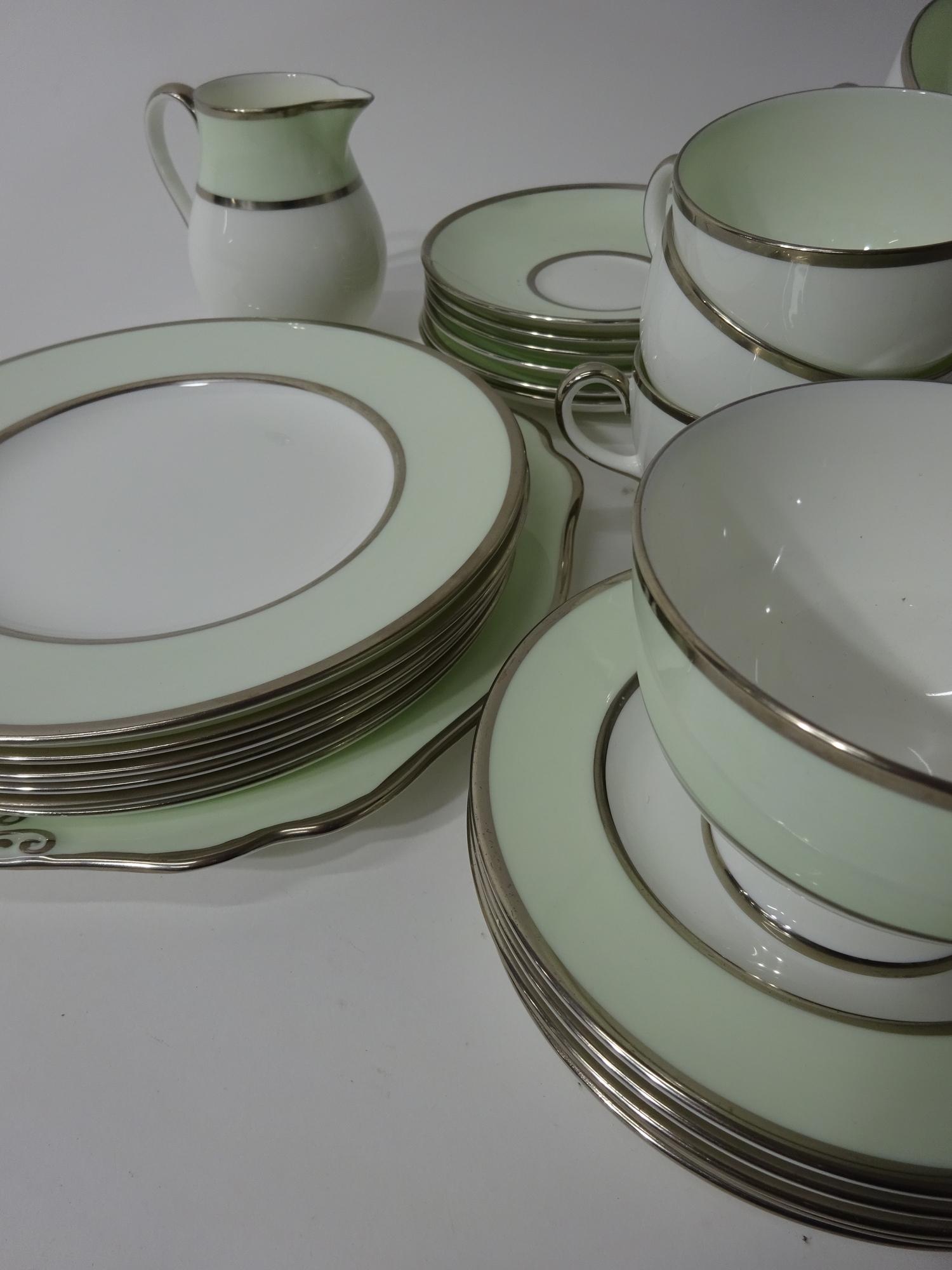 Wedgwood 1940s bone china tea set, pale green with platinum lined