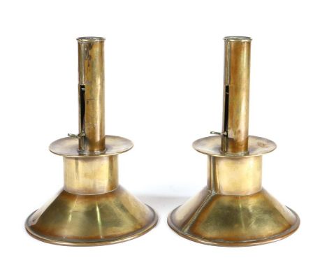                         An unusual pair of sheet brass ejector ships' candlesticks, circa 1800-20                         Eac