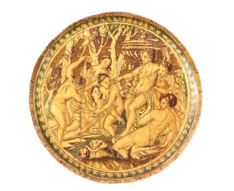 
    
        
            A fine straw work snuff box, circa 1700 
            
            Of shallow circular form, the li