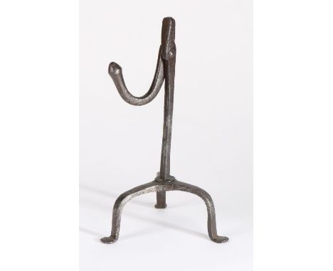                         A mid 18th century steel table rush light holder, circa 1770, with rounded nips, square-section stem,