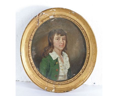                        After John Gainsborough, portrait of a boy, oval giltwood framed, 16cm wide, 18cm high               