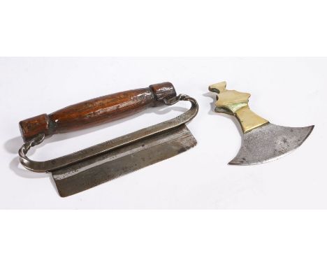                         A good 19th century herb chopper, the  handle of patinated ash, the steel blade with the impressed ma