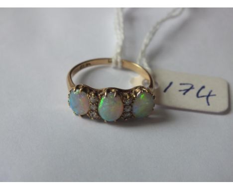 18ct gold opal &amp; diamond set ring  approx size O       