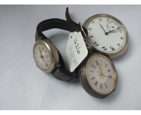 Ladies silver fob watch, gents metal pocket watch and metal ladies wrist watch      