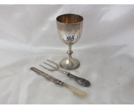 Plain goblet and a mounted knife and a bread fork   