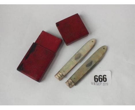 Georgian fruit knife and fork with MOP bodies, red  Morocco case        