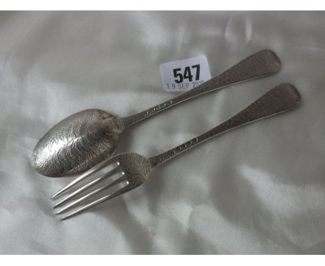 Victorian christening spoon and fork engraved with ferns, Lon 1886 60g.        