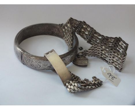 Silver bangle and 2 silver bracelets 72g     