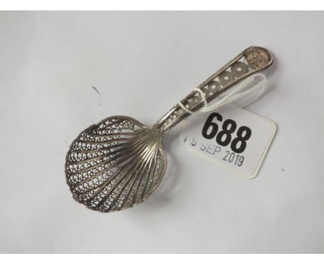 Georgian caddy spoon with filigree work    
