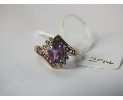  9ct gold amethyst and diamond dress ring     