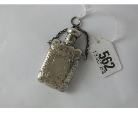 Edwardian flask shaped scent bottle engraved with scrolls, 2.5” high B’ham 1902 by W ltd.       