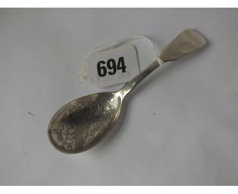 Georgian caddy spoon the bowl engraved with a bird amongst foliage, Lon 1833 by Lias Brothers      
