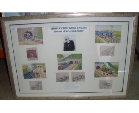 Framed Britt Allcroft Thomas (Ltd) The Original of Thomas the Tank Engine. limited edition 87/1000, with various drawings, pr