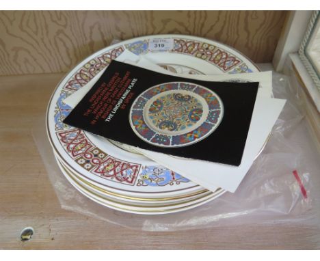 A set of seven Spode Celtic plates: Lindisfarne, St Gall, St Chad, Durrow, Kells, Iona (all with leaflets) and Durham