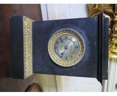 A 19th century French slate and ormolu mantel clock, of rectangular form with silvered dial inscribed Durand a Paris, the Fre