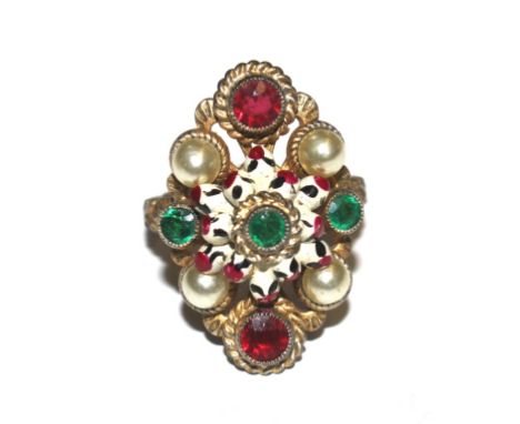 A metal enamel and stone set ring (possibly Hungarian)