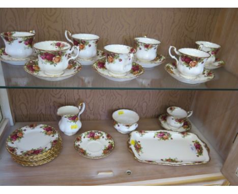 A Royal Albert Old Country Roses pattern part tea service, for nine place settings, lacking one cup and teapot