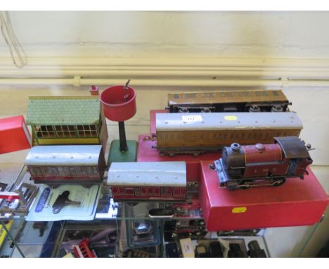 Hornby O-Gauge: No2 Corridor Coach First - Third LNER; another later; 101 Tank locomotive LMS 2270, all with original boxes, 