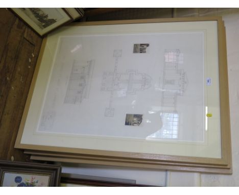 Kenneth Mellon Three architectural plans of the chapel at Ayot St Lawrence Pen with photographs, stamped by The School of Arc