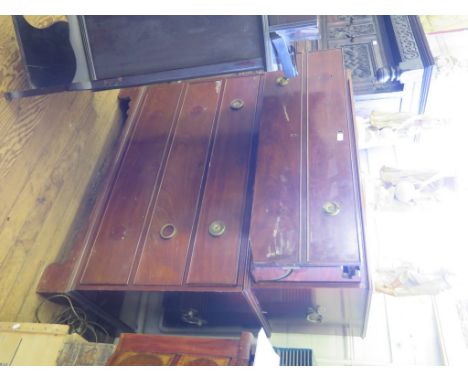 A George III mahogany secretaire chest, the top secretaire section with brass carry handles, fall front and fitted interior, 