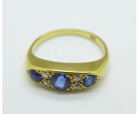 An 18ct gold, sapphire and diamond ring, 3.6g, M