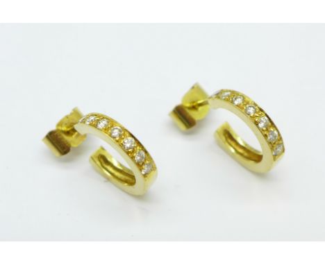 A pair of 18ct gold and diamond earrings, 3.3g