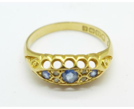 An 18ct gold, sapphire and diamond ring, Birmingham 1918, 2.5g, M