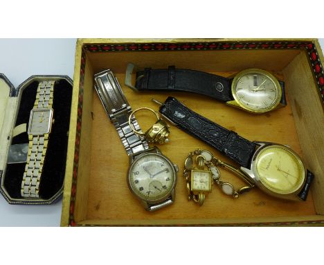A Tissot wristwatch, a ring watch, a Favre-Leuba wristwatch and two other watches