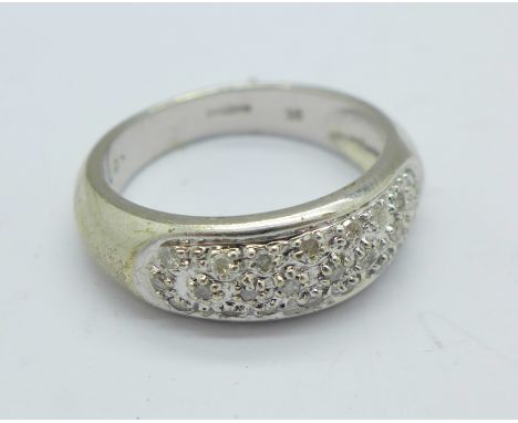 A 9ct white gold and diamond ring, 4.5g, N