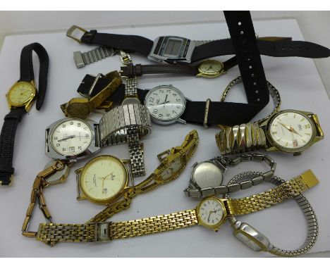 A collection of wristwatches including Timex quartz digital and an Excalibur 25 jewels automatic