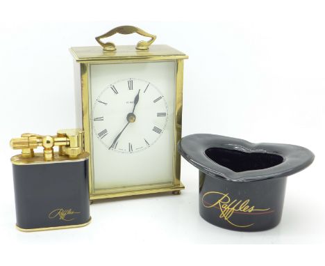 A Metamec carriage clock, (battery operated), a lighter and an ashtray