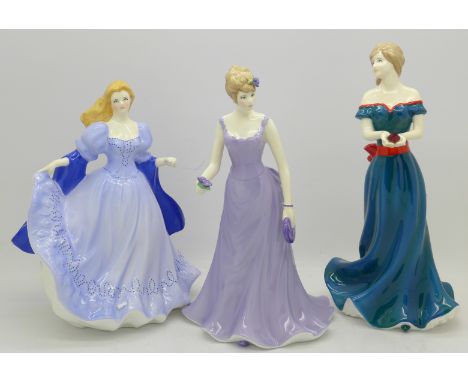 Three Royal Worcester figures, Grace, Aries and Emily, boxed