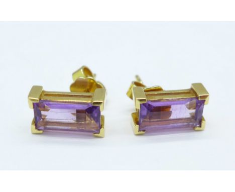 A pair of 18ct gold and amethyst earrings, 3.8g
